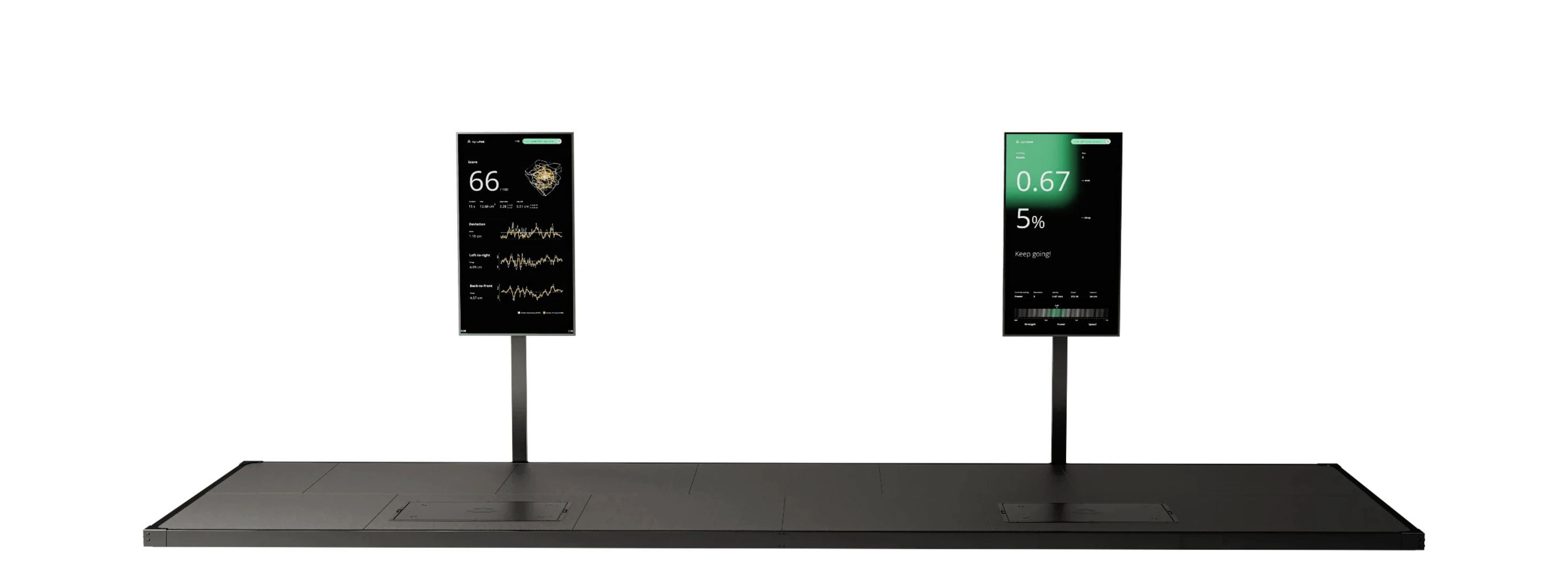 Alphatek Double: lang plattform med to måleplater og to skjermer.