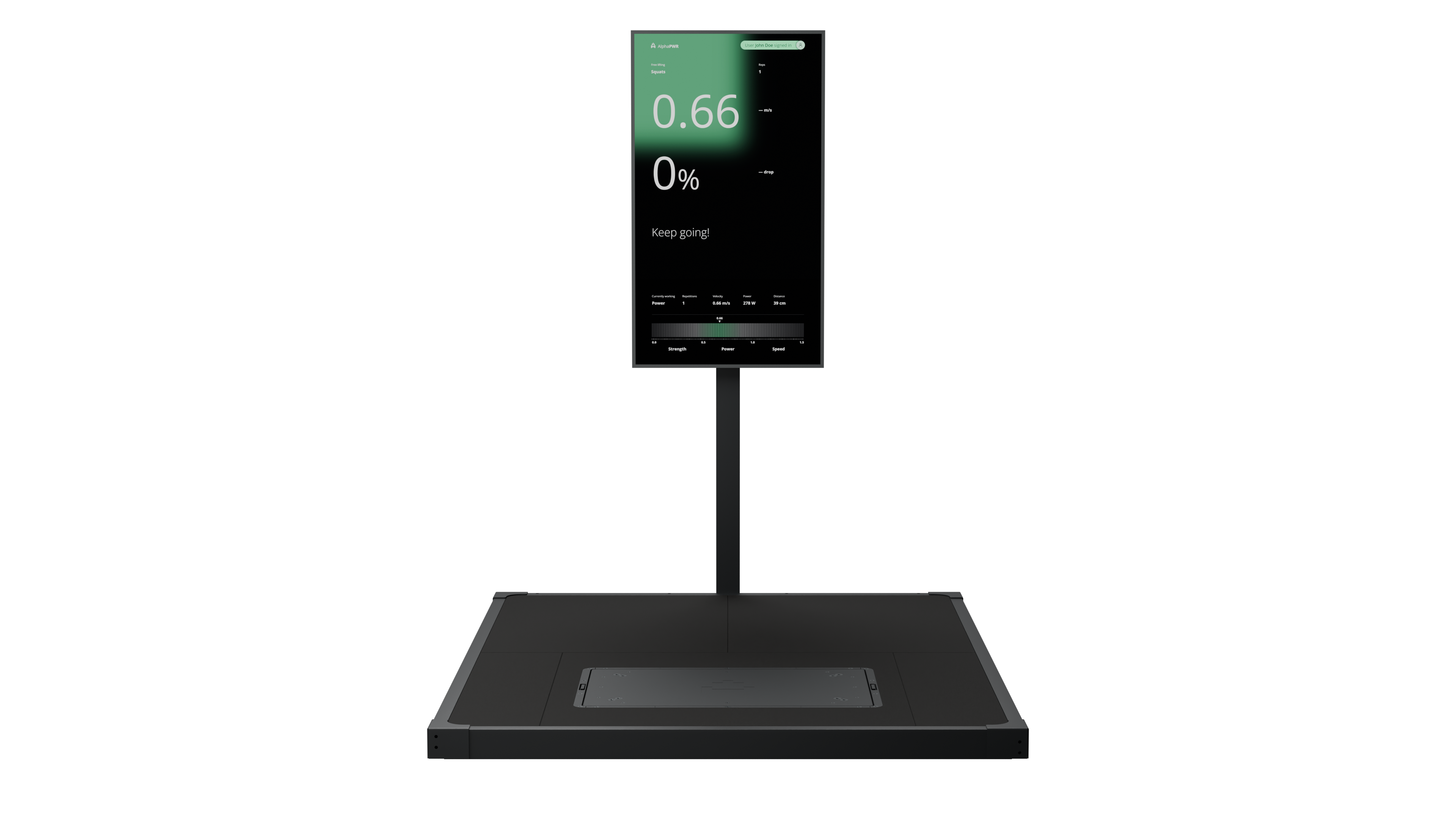 Alphatek Mini +: plattform med skjerm og mer gulvflate rundt måleplaten.